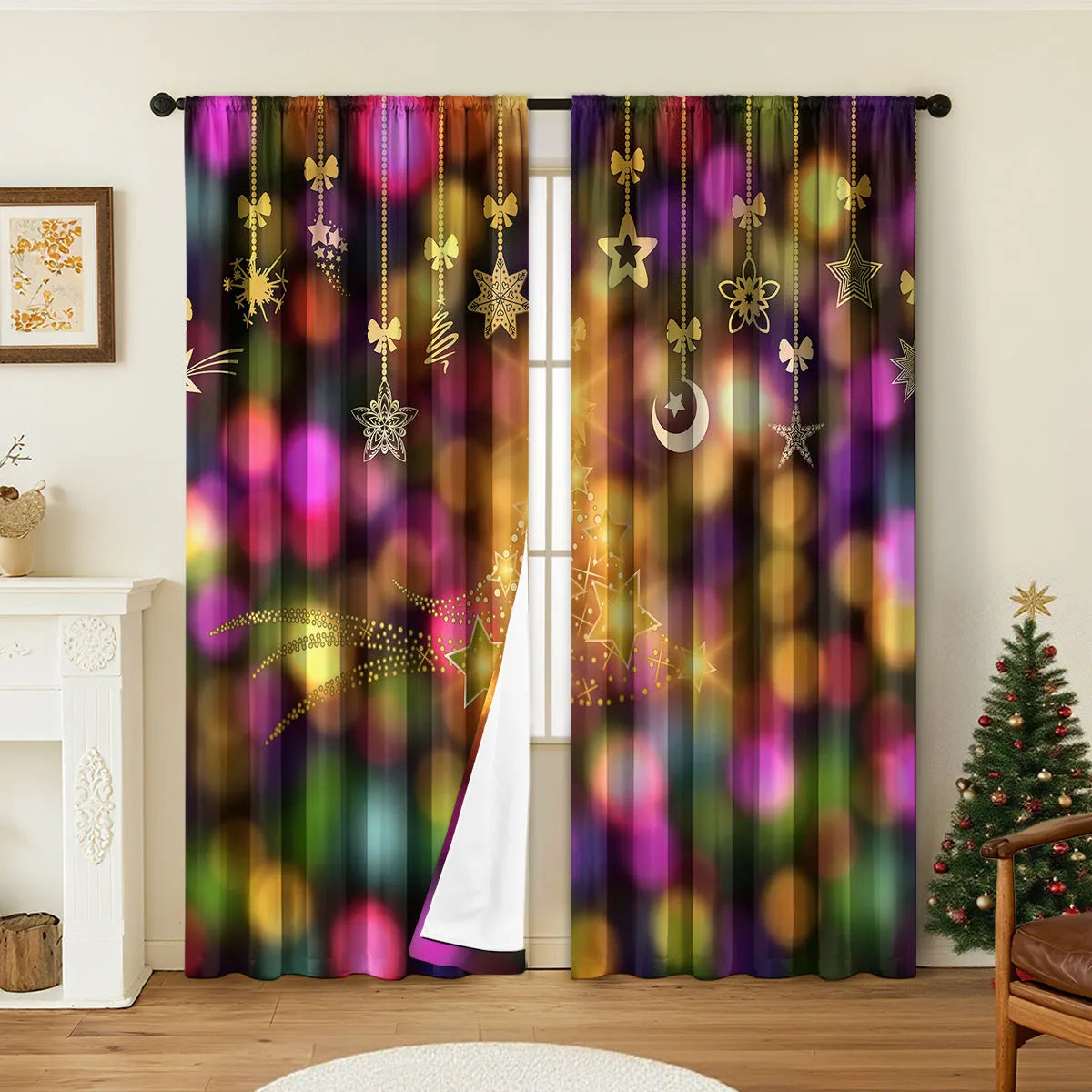 3D digitally printed Christmas style curtain pair in polyester with high sunshade function