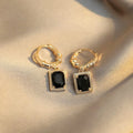French court retro black zircon earrings with geometric quadrilateral copper construction