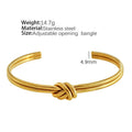 Adjustable stainless steel C-shaped bracelet with double-layer knotted design in gold or silver finish