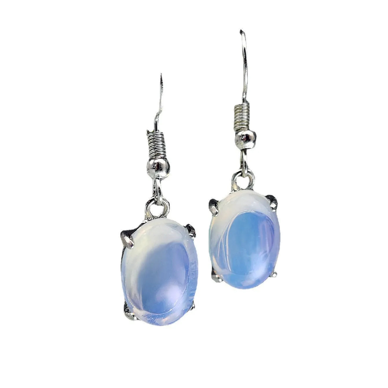 Moonlight white opal drop earrings with retro cross and ellipse design on alloy.
