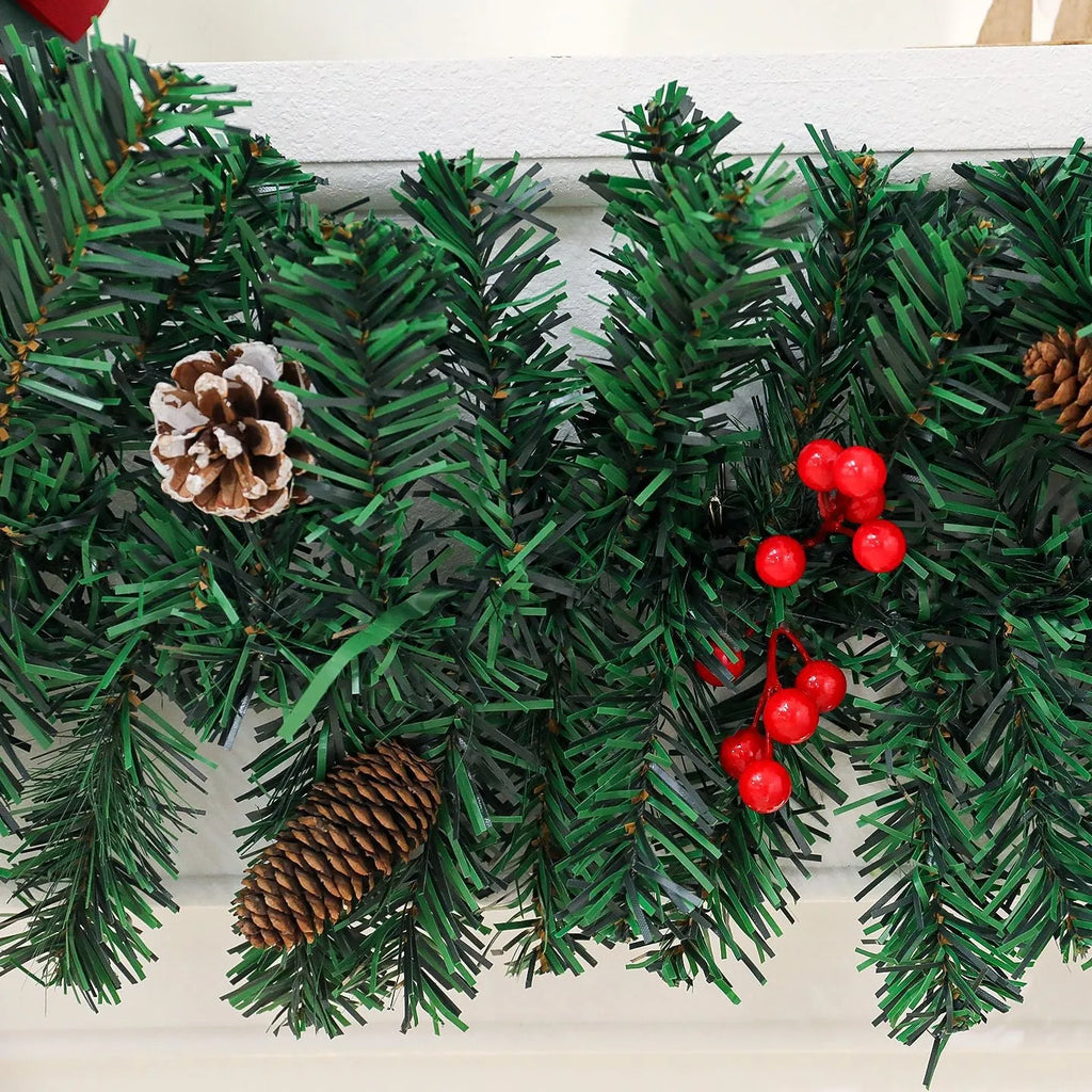 Christmas rattan cane with PVC pine cone bow decoration in European modern art style