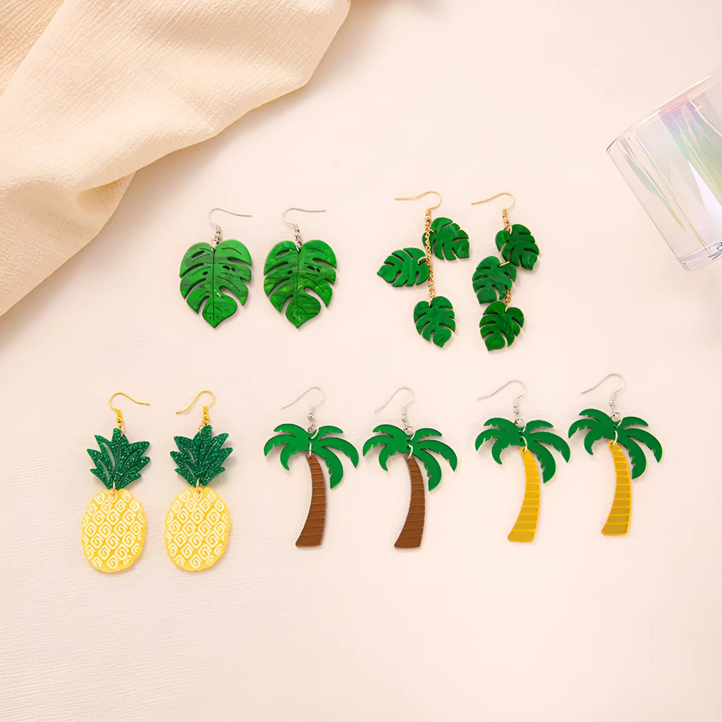 Acrylic drop earrings with coconut artocarpus design and alloy hooks in five colour options