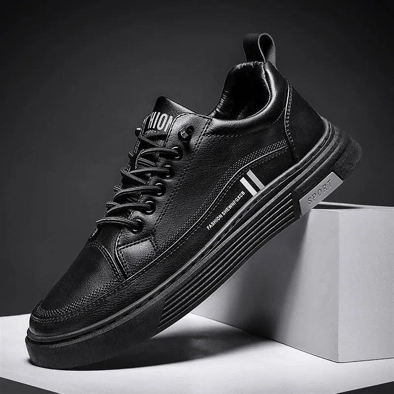 Men's low-top white skate shoes with elastic band and rubber sole