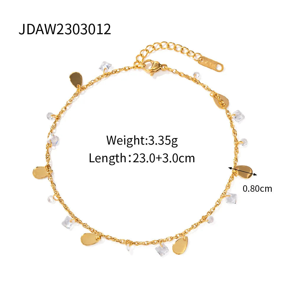 Women's stainless steel anklet with water drop charm and geometric tassel design