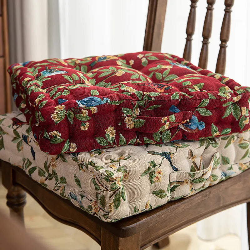 American dining chair back cushion with floral pattern in four colour options, measuring 40×40×8cm