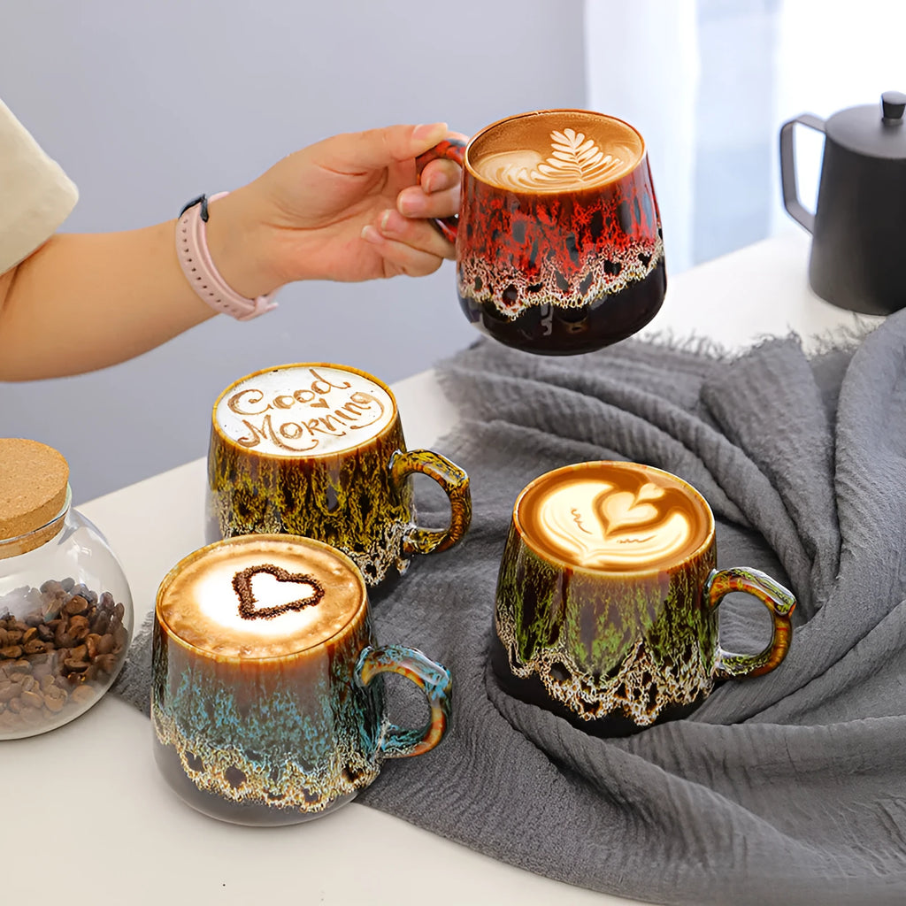 Large retro-style coffee mug with 8.5cm height and 301-400ml capacity in mild luxury design