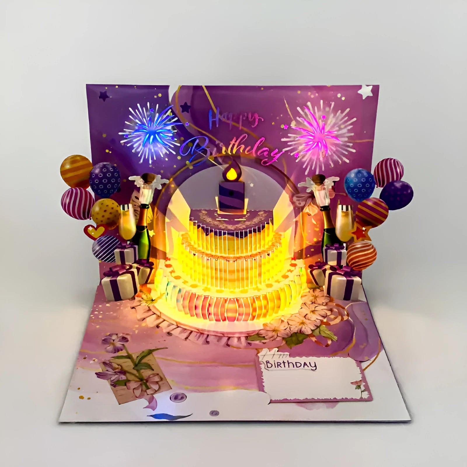 3D Chinese ink style greeting card with Light Music Blowing cake design showing manual paper folding