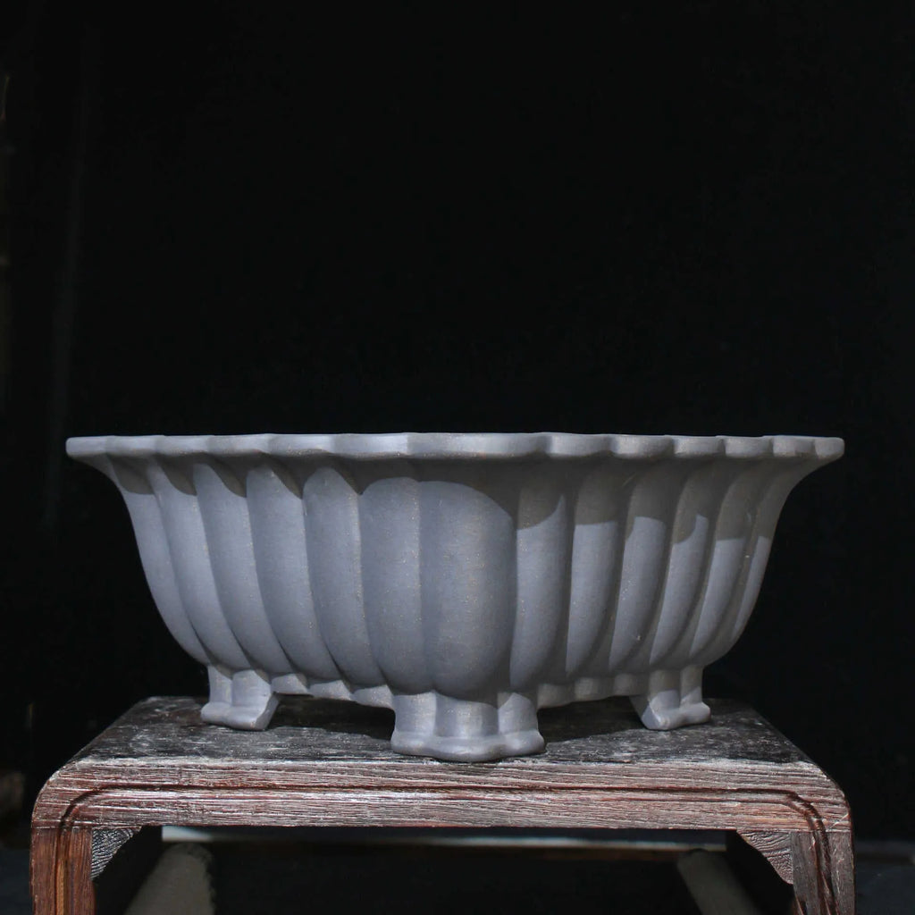 Purple sand ceramic square bonsai pot with warp device design for desktop plants