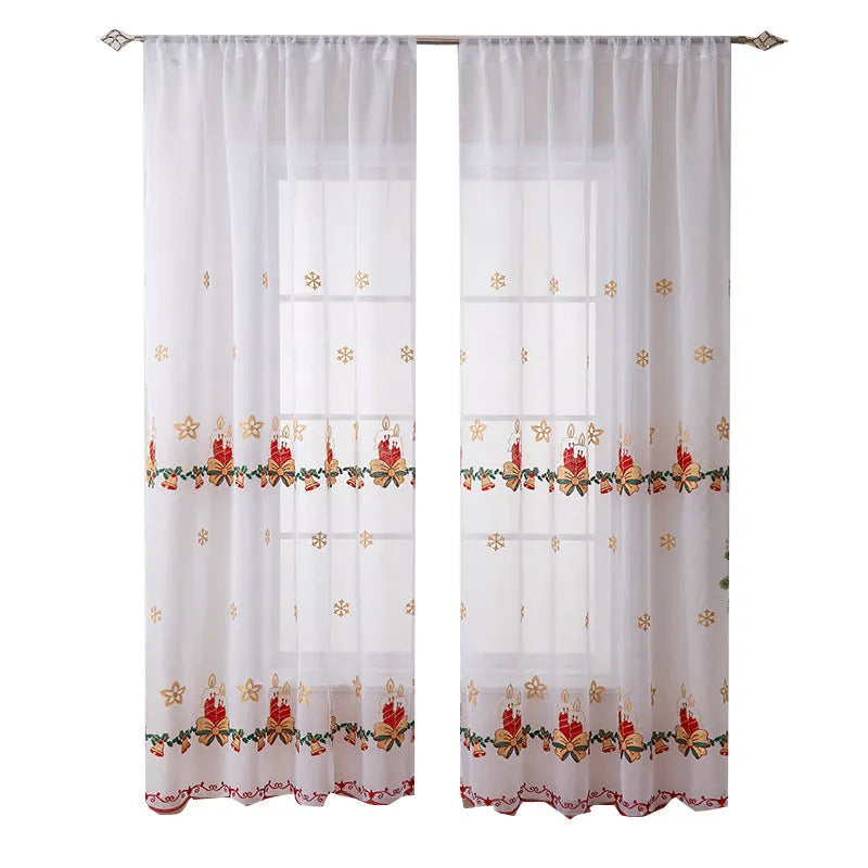 American Christmas curtain with embroidered snowflake design in festive seasonal colour