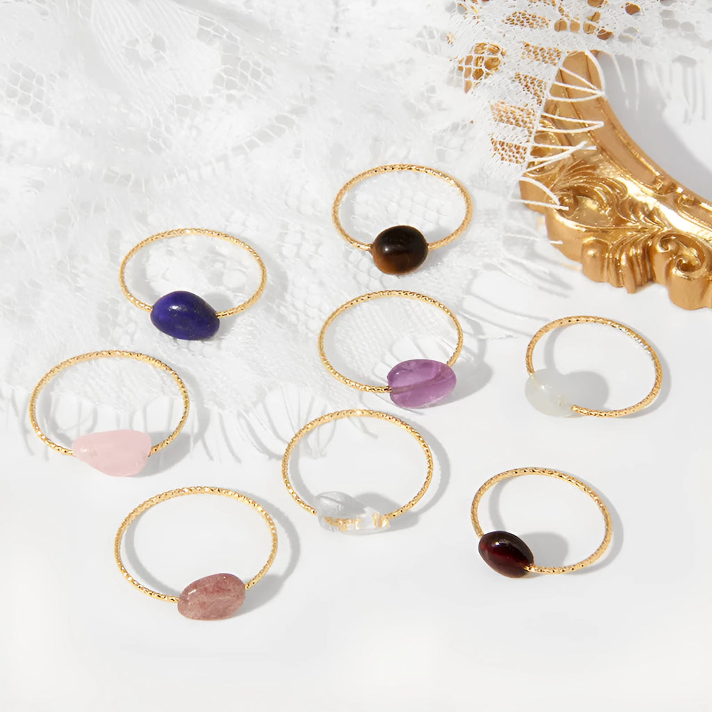 Geometric agate ring with niche design for women, showing one of eight available colour options.