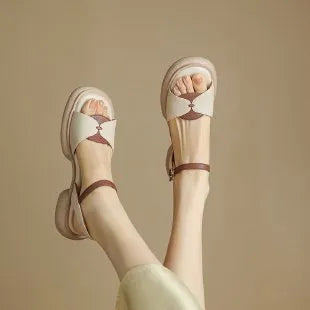 Women's chunky heel platform sandals with open toe design in renewable leather