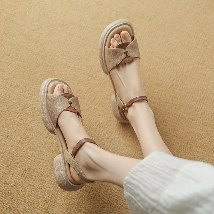 Women's chunky heel platform sandals with open toe design in renewable leather