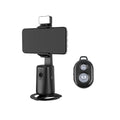 Black desktop phone bracket with face tracking, rotating camera head, and ribbon lighting for mobile phones