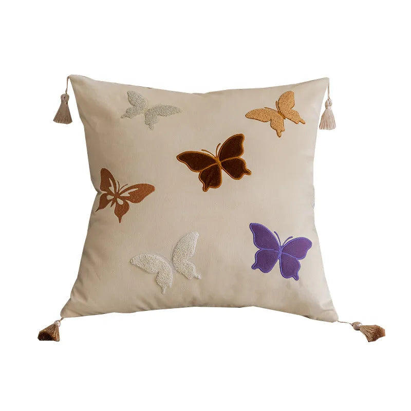 Square 45x45cm cushion with Chinese style butterfly embroidery in beige, black or purple colours