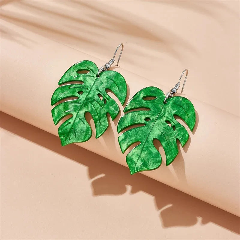 Acrylic drop earrings with coconut artocarpus design and alloy hooks in five colour options