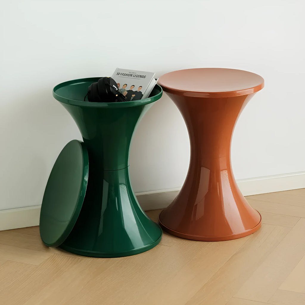 Plastic hourglass shoe changing stool in selected colour on flat surface