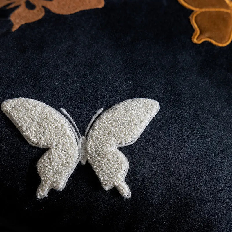 Square 45x45cm cushion with Chinese style butterfly embroidery in beige, black or purple colours