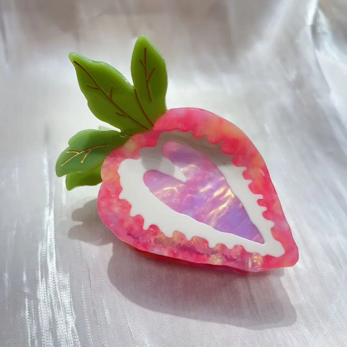 Handmade strawberry hair clip with pastoral fruit charm in red or pink colour options