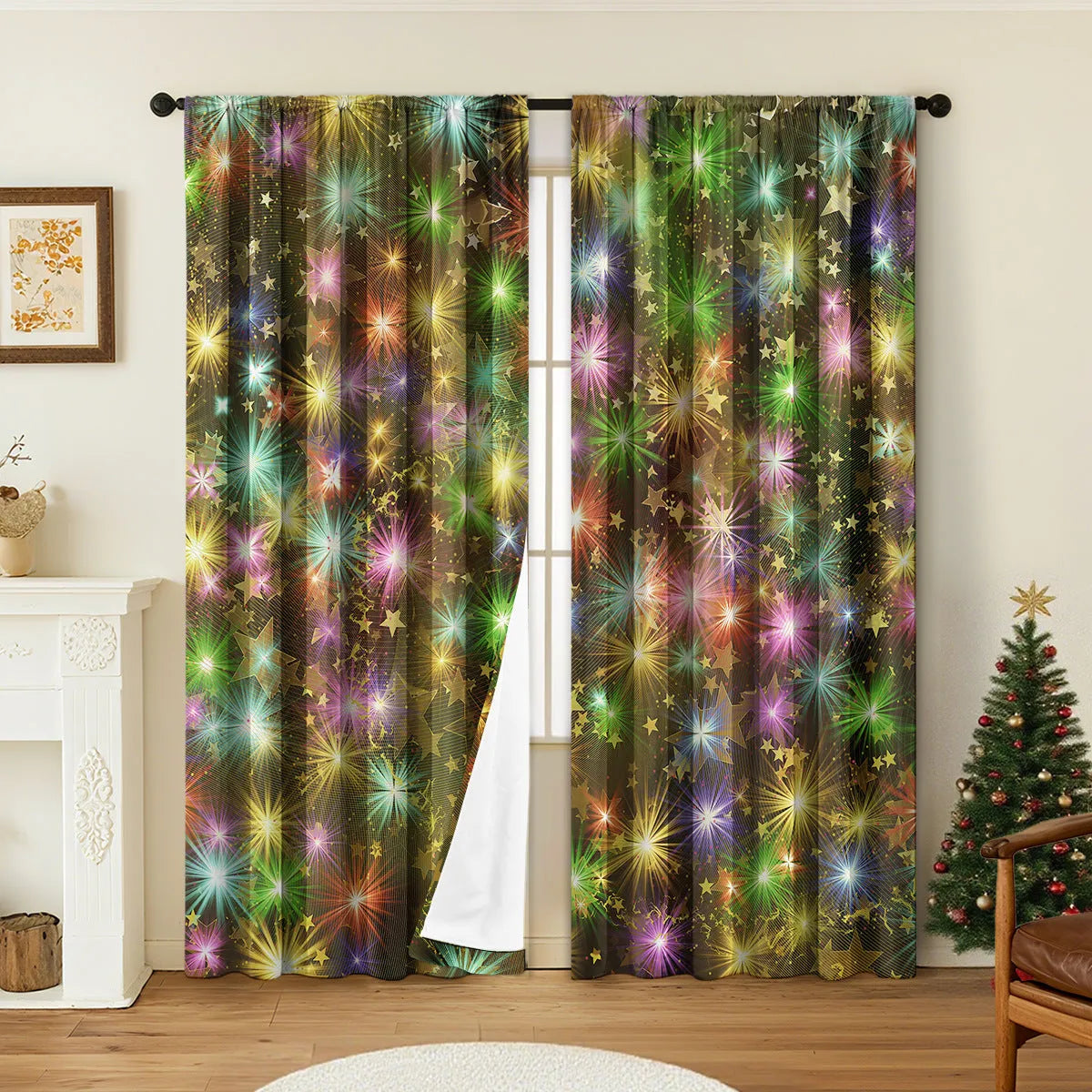 3D digitally printed Christmas style curtain pair in polyester with high sunshade function