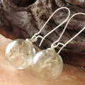 Transparent 16mm glass ball earrings with dandelion seed design and French hooks