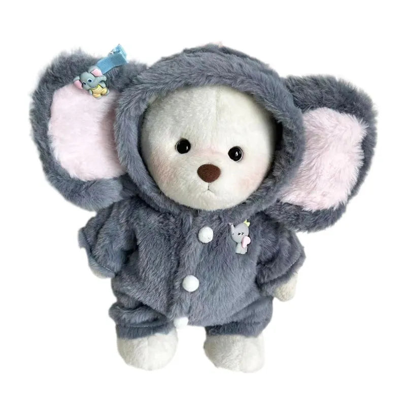 Grey elephant print plush jumpsuit for a 30cm teddy bear