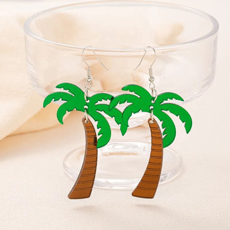 Acrylic drop earrings with coconut artocarpus design and alloy hooks in five colour options