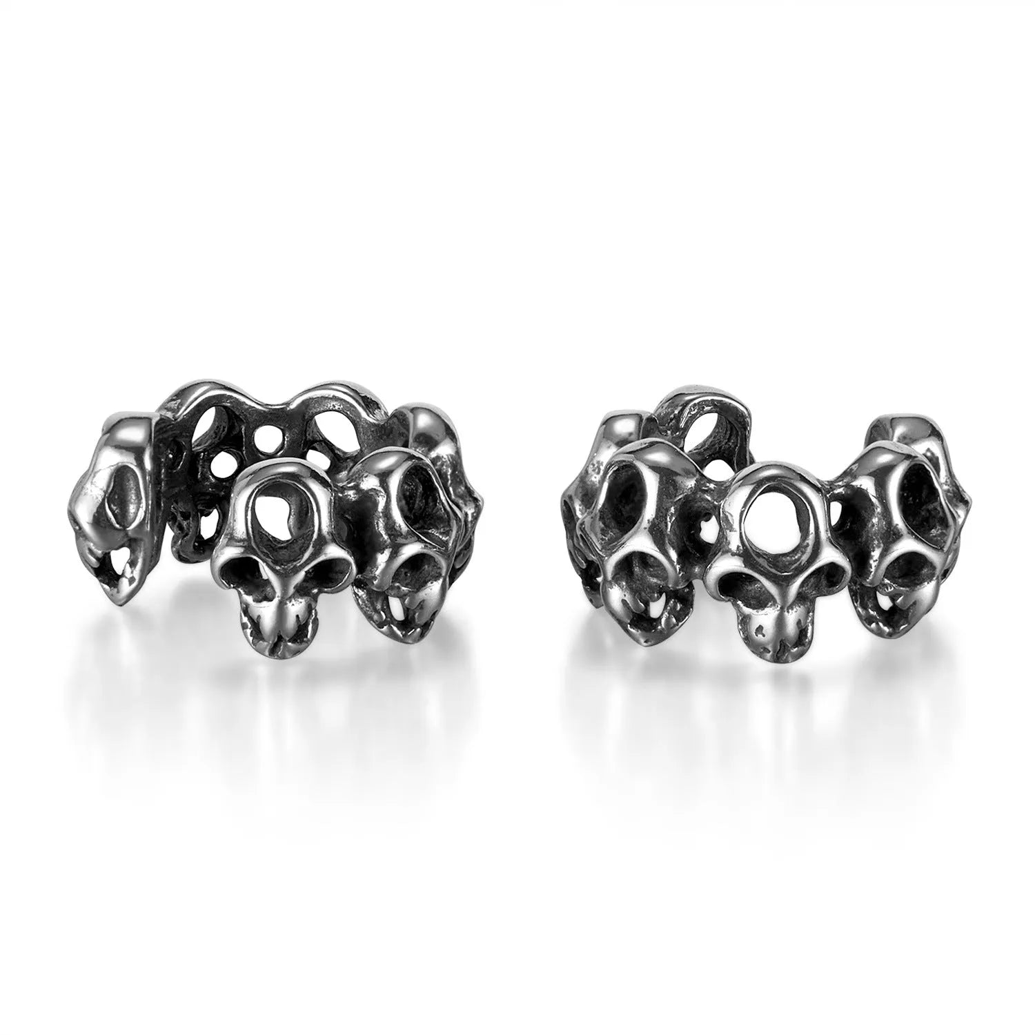 Stainless steel skull ear clips with hollow geometric design and clip mechanism