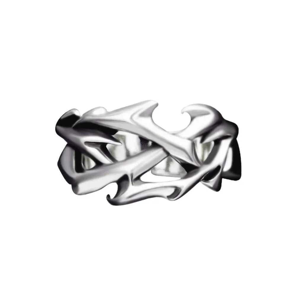 Copper thorn flower ring with geometric design and adjustable opening in J2150 colour