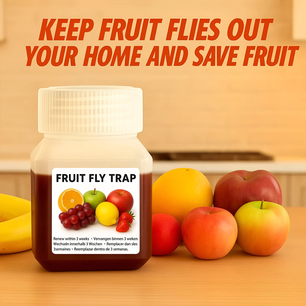 Bottle of bait liquid for a fruit fly trap, available in SK003 new and old standard variants.