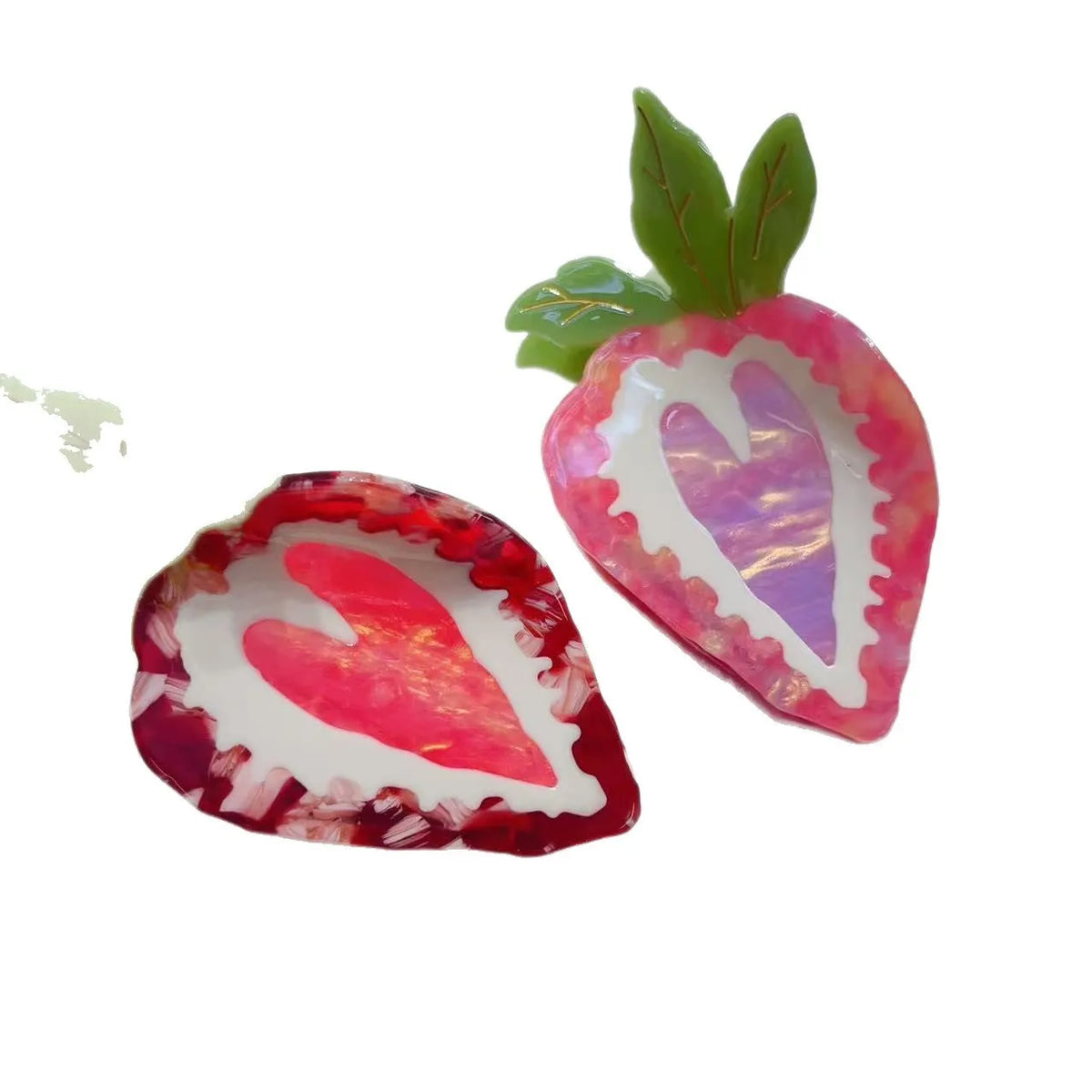 Handmade strawberry hair clip with pastoral fruit charm in red or pink colour options