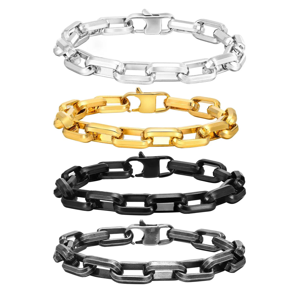 Men's titanium steel bracelet with square chain design in gold tone finish