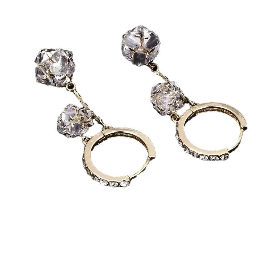 Silver confession balloon tassel ball earrings with rhinestone detailing on copper drop earrings