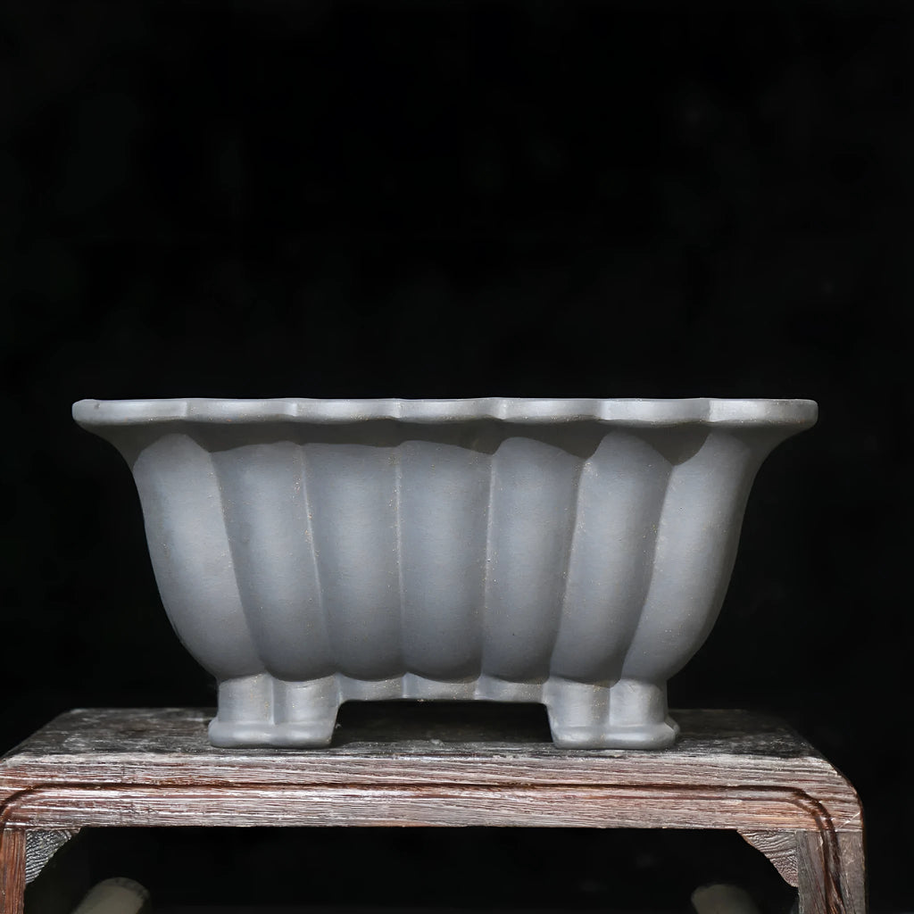 Purple sand ceramic square bonsai pot with warp device design for desktop plants