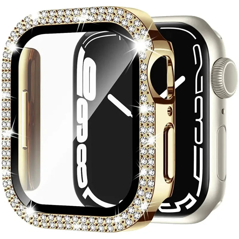 Apple Watch case with Double Diamond Glass privacy screen in Rose Pink colour for a 44mm model.