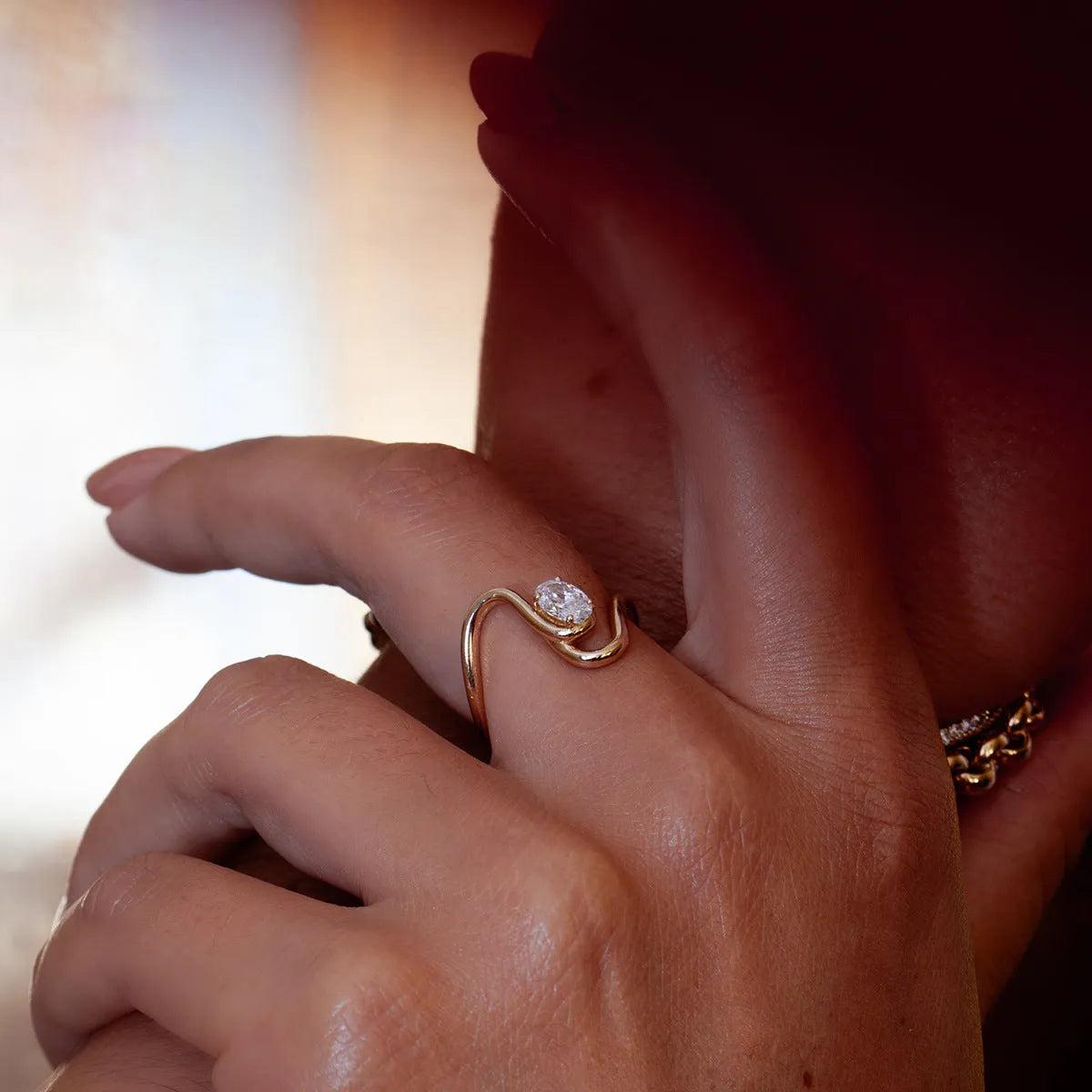 Geometric titanium steel zircon ring in stainless steel with European styling