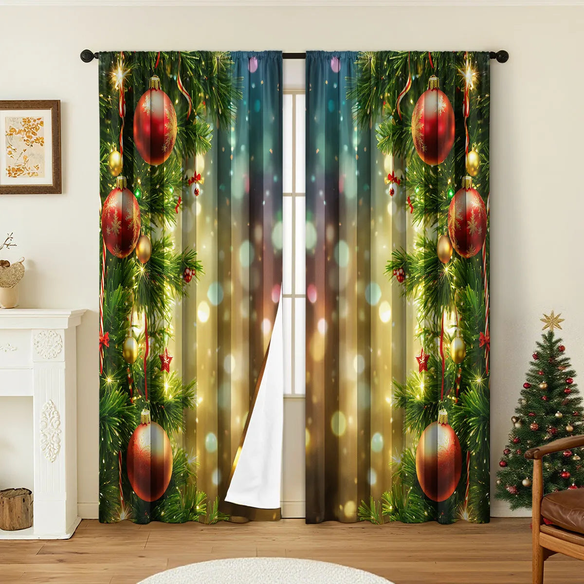 3D digitally printed Christmas style curtain pair in polyester with high sunshade function