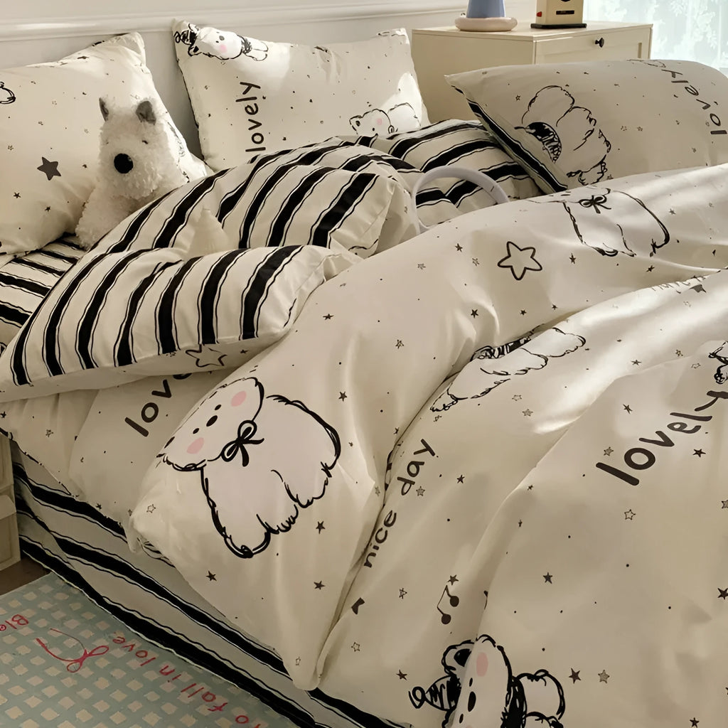 Cartoon dog pattern pure cotton four-piece bedding set with reactive printed designs