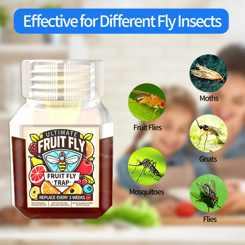 Bottle of bait liquid for a fruit fly trap, available in SK003 new and old standard variants.
