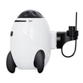 White portable baby stroller shaking device with interactive toys for infant sleep and comfort.