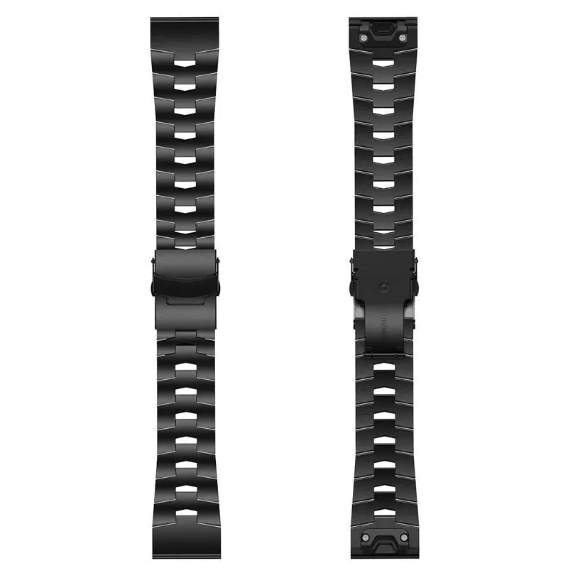 Metal watch strap for Garmin Fenix smartwatch in silver, black, or titanium with 22mm or 26mm width