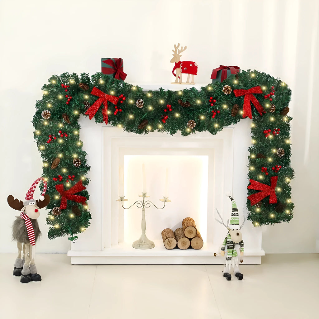 Christmas rattan cane with PVC pine cone bow decoration in European modern art style