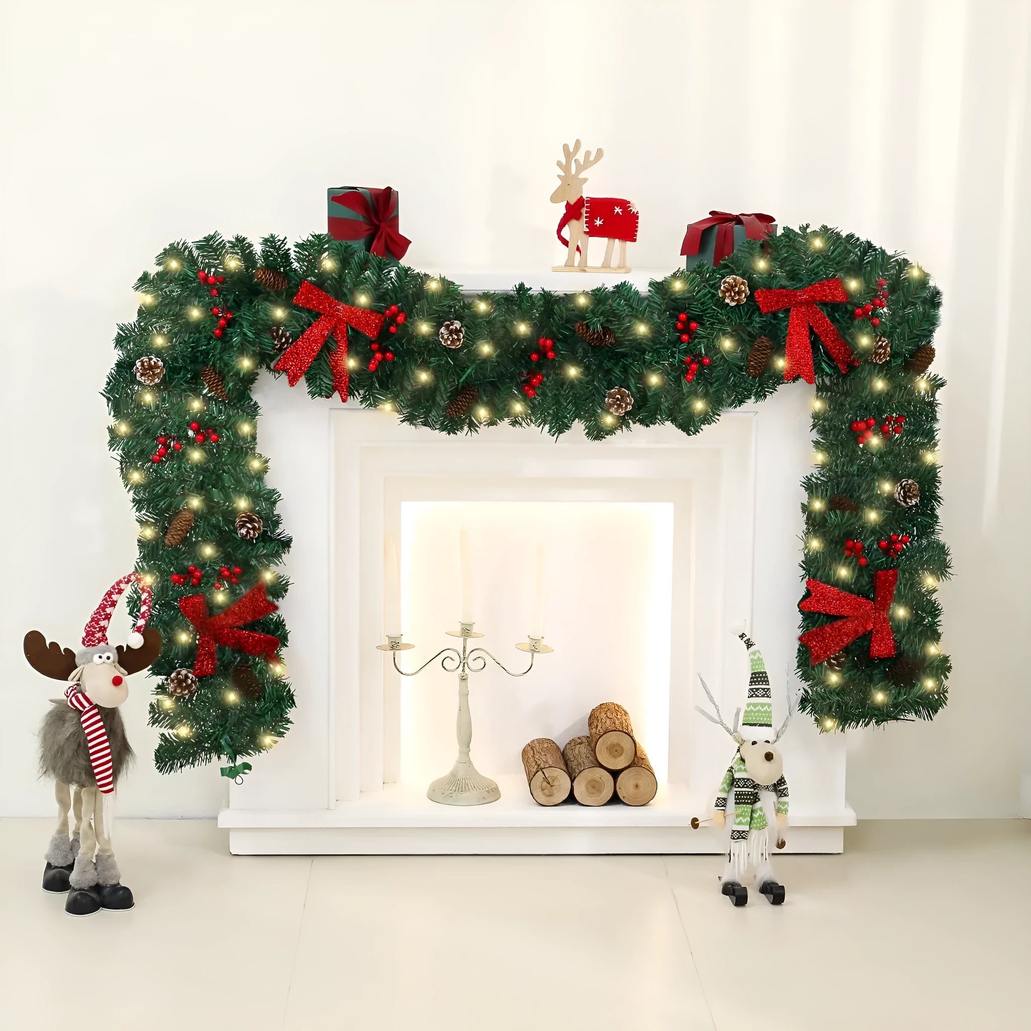 Christmas rattan cane with PVC pine cone bow decoration in European modern art style