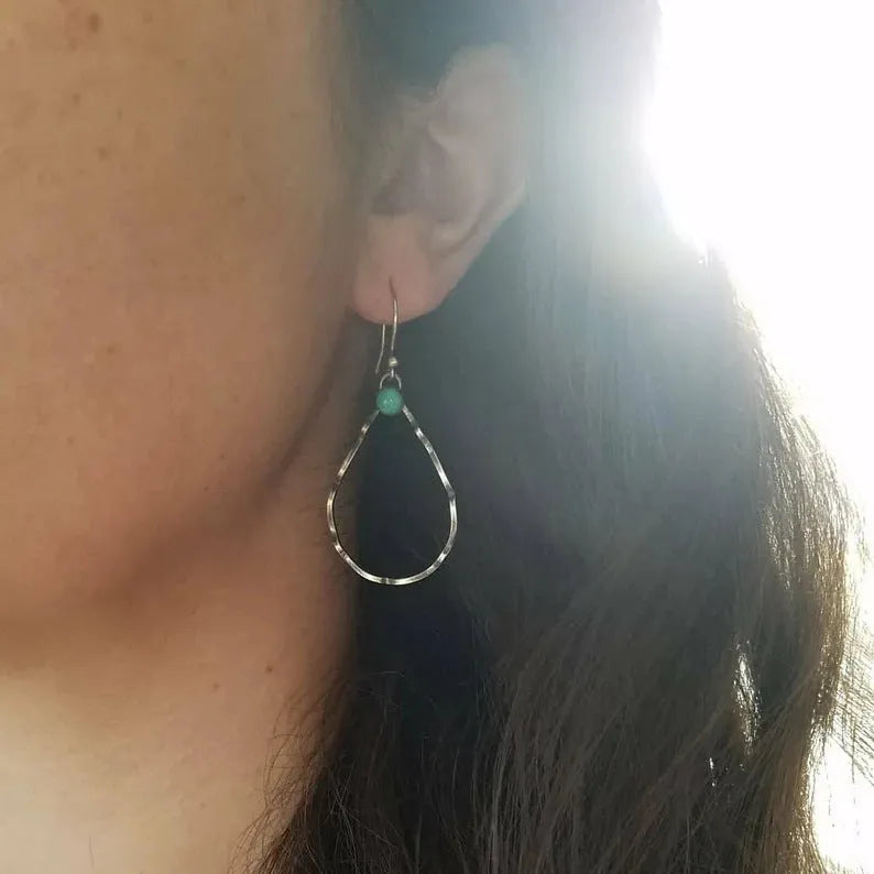 Vintage bohemian turquoise circle earrings in antique silver geometric design