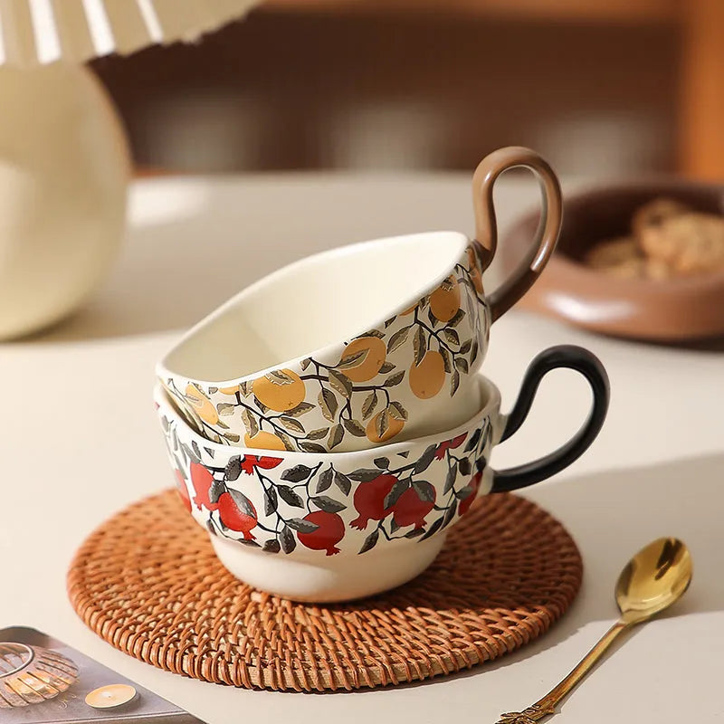 Antique style ceramic coffee cup and saucer set with 210ml capacity in retro medieval colours