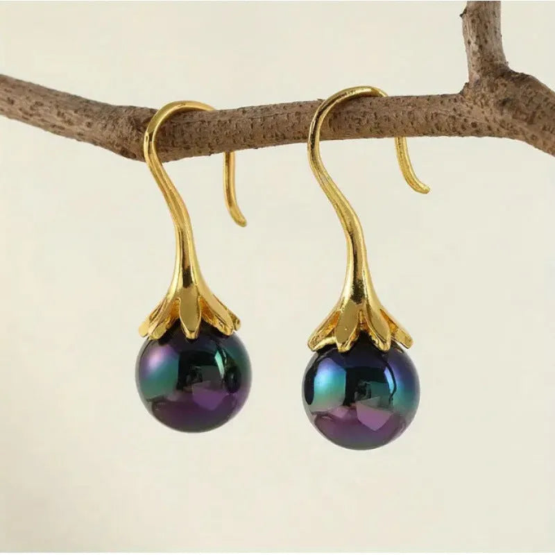 Retro fashion women's earrings with electroplated imitation gold finish and alloy construction