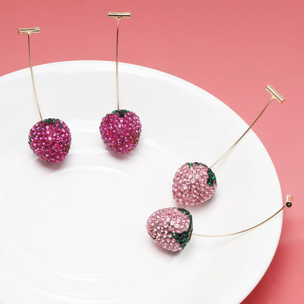 Geometric spot drill strawberry earrings in red zinc alloy for pierced ears