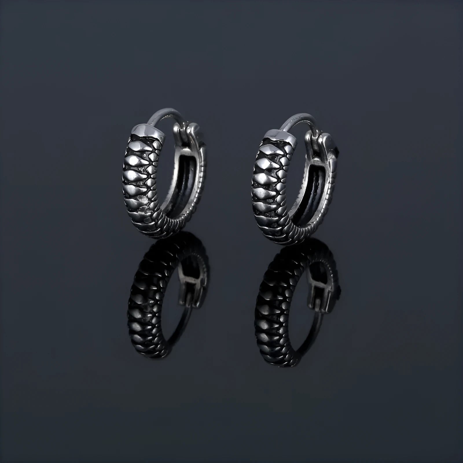 Silver geometric striped titanium steel earrings with round elements in retro sports style