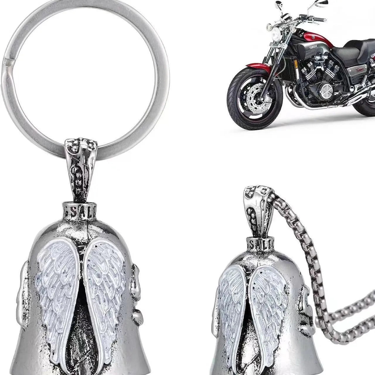Angel white wings feather necklace and keychain set with vintage design
