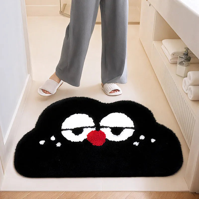 Colourful cartoon anime character design printed on a rectangular polyester bathroom mat.