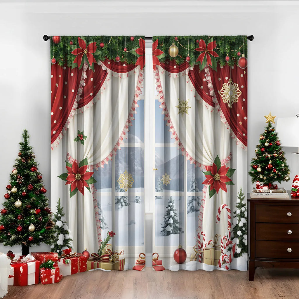 3D digitally printed Christmas style curtain pair in polyester with high sunshade function